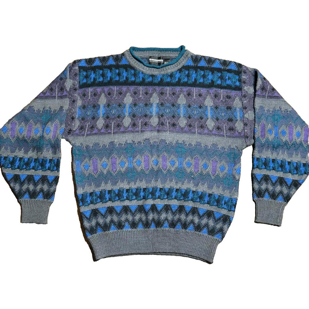 Mens Coogi Style Retro Sweater M/L Expressions International Geometric Textured